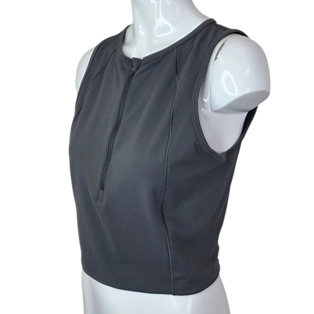 Aritzia TnAction Sleeveless Crop Tank, Zip Front, Grey, Soft, Athletic, Size M - Picture 2 of 6